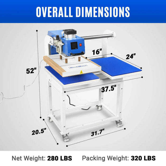 16x24 Inch Commercial Pneumatic Dual Platen Heat Press - Auto Lift Dig — angle view