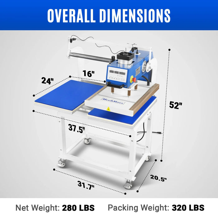 16x24 Inch Commercial Pneumatic Dual Platen Heat Press - Infrared Posi — angle view