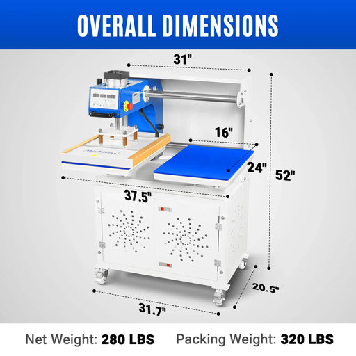 16x24 Inch Commercial Pneumatic Dual Platen Heat Press - Auto Lift Sub — angle view
