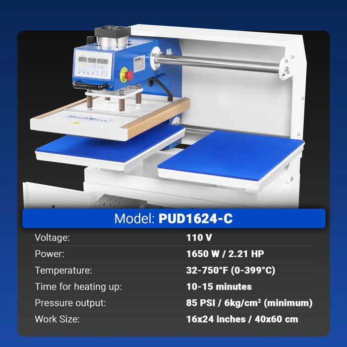 16x24 Inch Commercial Pneumatic Dual Platen Heat Press - Auto Lift Sub — detail view