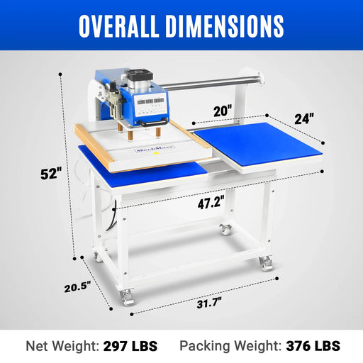 20x24 Inch (50x60cm) Commercial Pneumatic Dual Platen Heat Press Auto — angle view