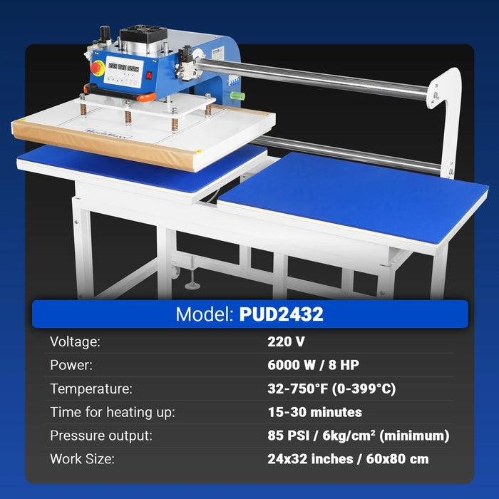 24x32 Inch (60x80cm) Industrial Pneumatic Dual Platen Heat Press - Aut — detail view