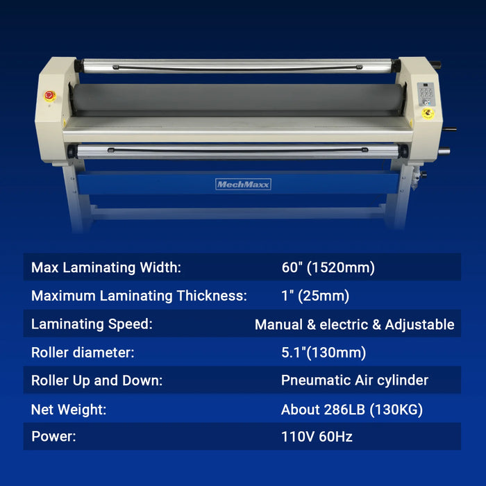 63" Wide Format Pneumatic Laminator Manual Cold Laminating Machine 60" Max Laminating Width,Pneumatic Roller Lift Portable Stand Included, 0.78" Max Thickness (Requires Air Compressor, Not Included) 1600-C3Pro