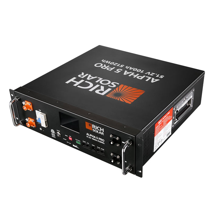 Green Vista Living Rich Solar ALPHA 5 PRO 51.2V 100Ah LiFePO4 Battery Premium 48V Server Rack... Power Station - Detail View