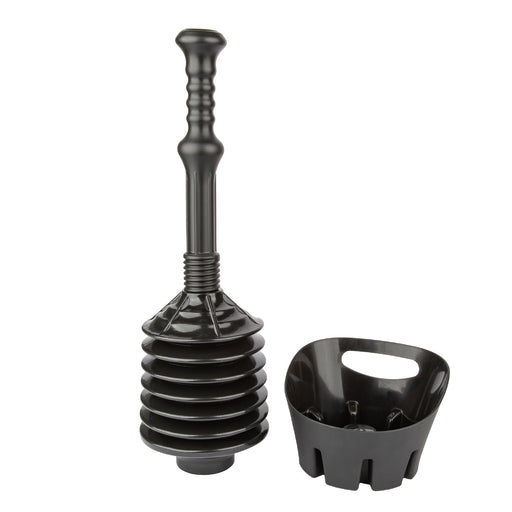 Utility-Sink.com Antimicrobial Bellows Accordion Toilet Plunger with Black Storage Tray (Black) - Main Product Image