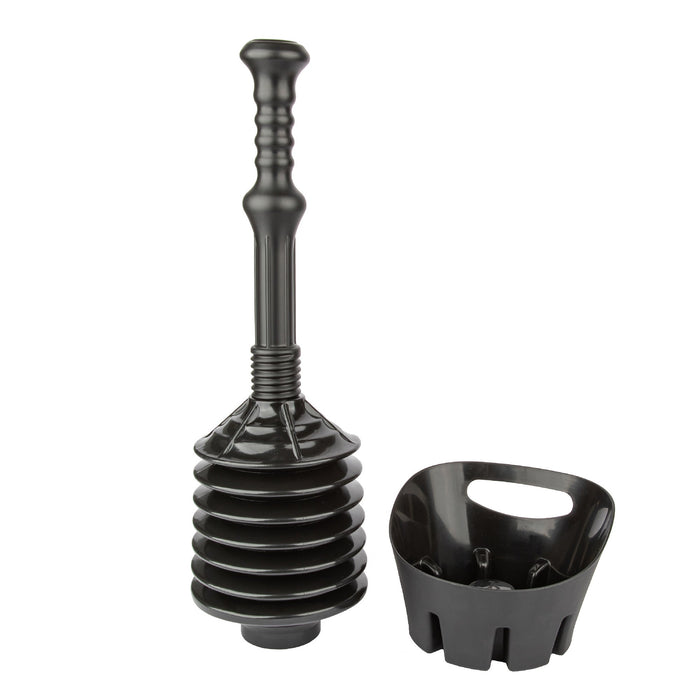 Utility-Sink.com Antimicrobial Bellows Accordion Toilet Plunger with Black Storage Tray (Black) - Main Product Image