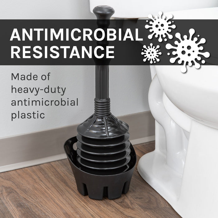 Utility-Sink.com Antimicrobial Bellows Accordion Toilet Plunger with Black Storage Tray (Black) - Detail View 2