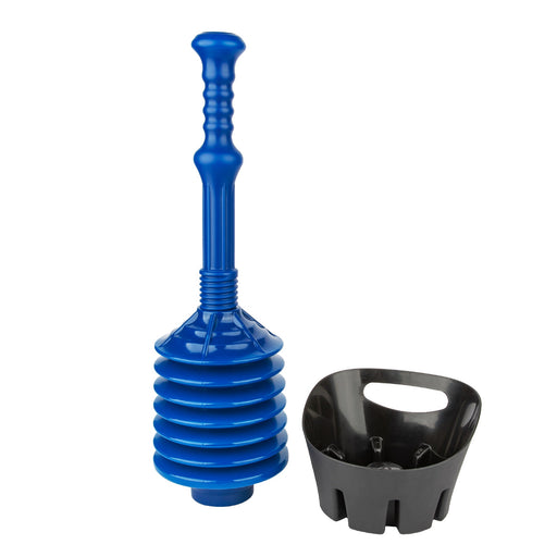 Utility-Sink.com Antimicrobial Bellows Accordion Toilet Plunger with Black Storage Tray (Blue) - Main Product Image