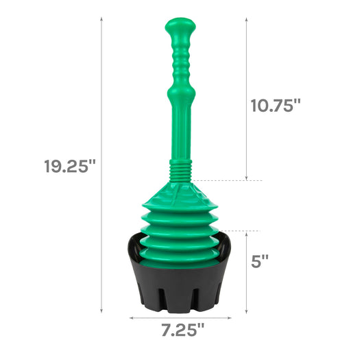 Utility-Sink.com Antimicrobial Bellows Accordion Toilet Plunger with Black Storage Tray (Green) - Alternate View