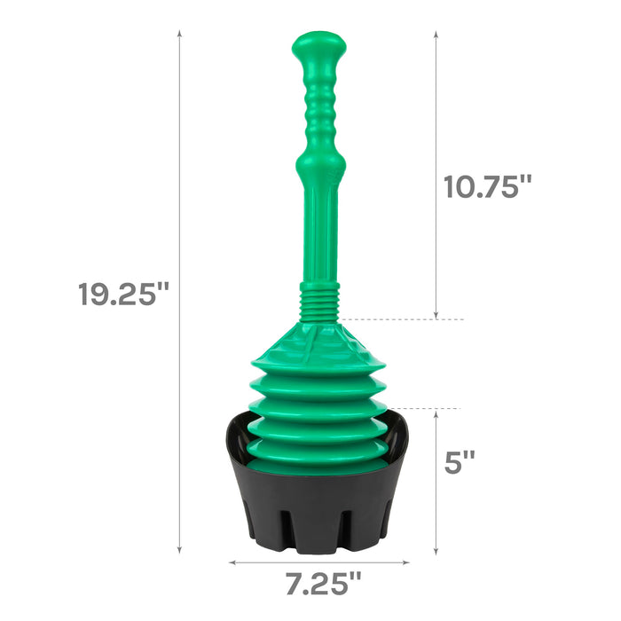 Utility-Sink.com Antimicrobial Bellows Accordion Toilet Plunger with Black Storage Tray (Green) - Alternate View