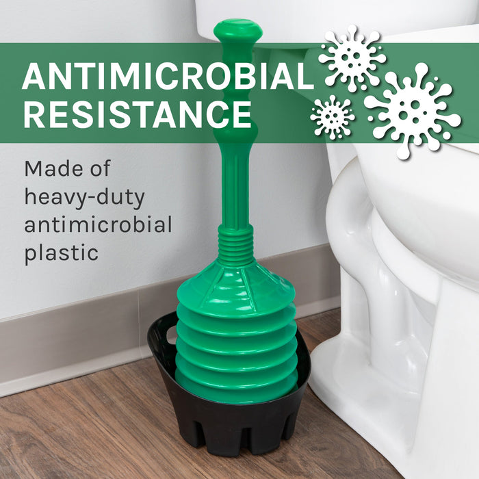 Utility-Sink.com Antimicrobial Bellows Accordion Toilet Plunger with Black Storage Tray (Green) - Detail View 2
