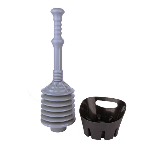 Utility-Sink.com Antimicrobial Bellows Accordion Toilet Plunger with Black Storage Tray (Grey) - Main Product Image