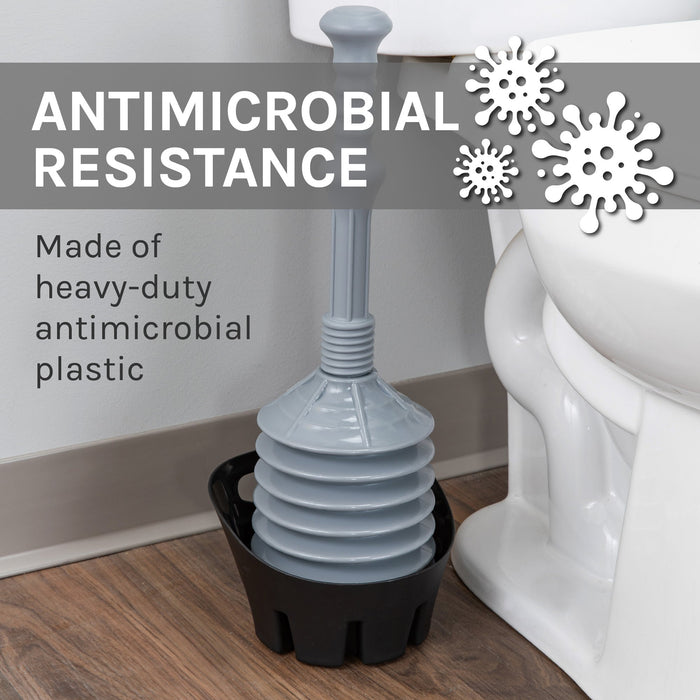 Utility-Sink.com Antimicrobial Bellows Accordion Toilet Plunger with Black Storage Tray (Grey) - Detail View 2