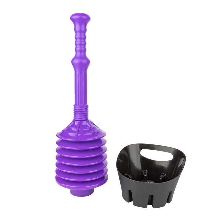 Utility-Sink.com Antimicrobial Bellows Accordion Toilet Plunger with Black Storage Tray (Purple) - Main Product Image