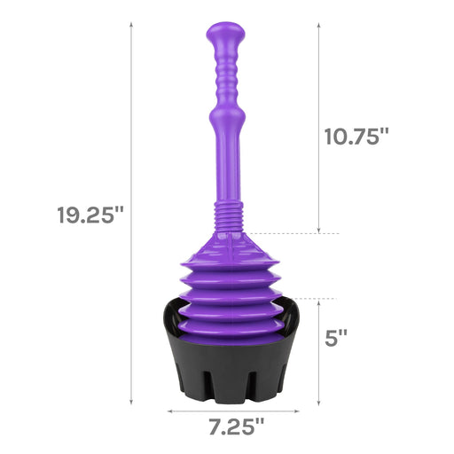 Utility-Sink.com Antimicrobial Bellows Accordion Toilet Plunger with Black Storage Tray (Purple) - Alternate View