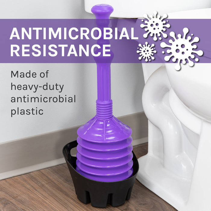 Utility-Sink.com Antimicrobial Bellows Accordion Toilet Plunger with Black Storage Tray (Purple) - Detail View 2