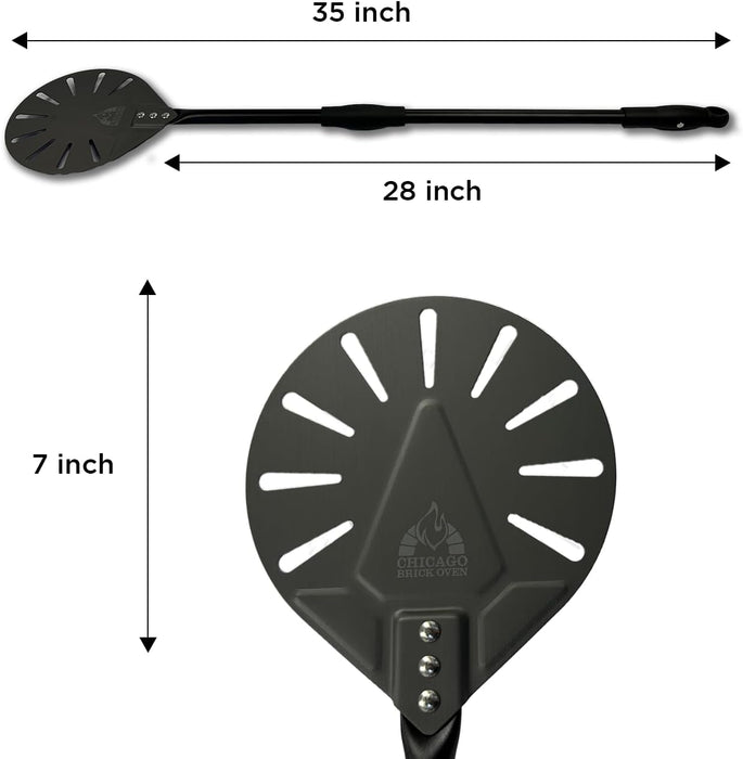 Chicago Brick Oven Turning Perforated Pizza Peel - 7" Diameter - 35" Overall Length - Premium Pizza Peel