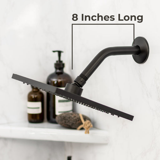 Utility-Sink.com 8 in. Stainless Steel Shower Head Extension Arm with Flange (Black Finish) - Alternate View