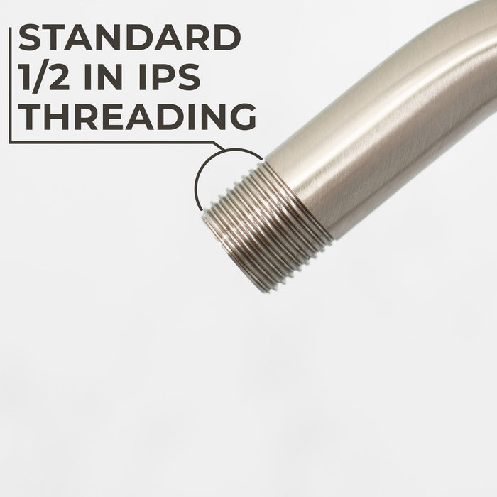 Utility-Sink.com 10.5 in. S-Shaped Stainless Steel Shower Head Extension Arm (Brushed Nickel Finish) - Detail View 3