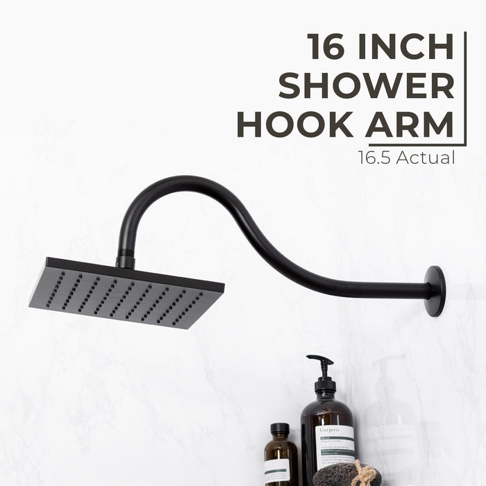 Utility-Sink.com 16 in. High-Arc Hook Shower Head Extension Arm (Black Finish) - Detail View 2