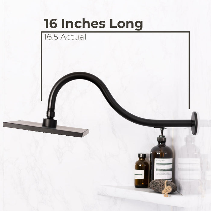 Utility-Sink.com 16 in. High-Arc Hook Shower Head Extension Arm (Black Finish) - Alternate View