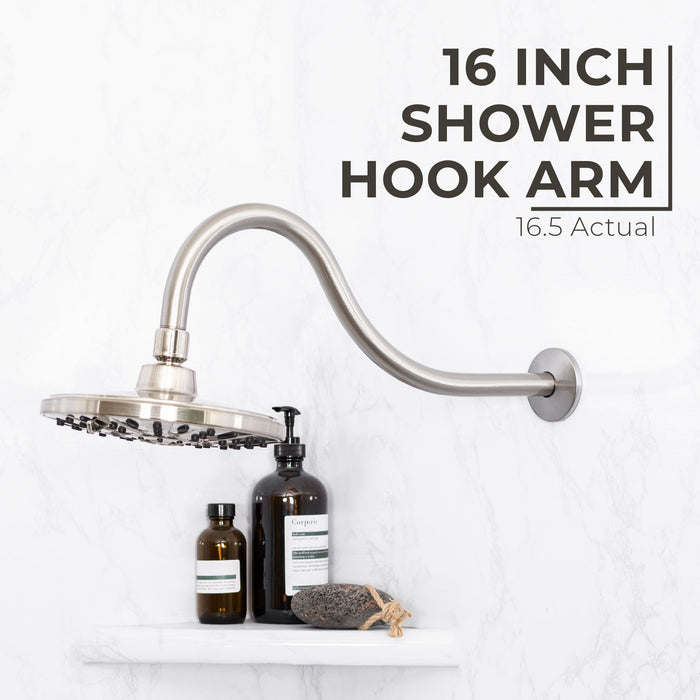 Utility-Sink.com 16 in. High-Arc Hook Shower Head Extension Arm (Brushed Nickel Finish) - Product Image 5