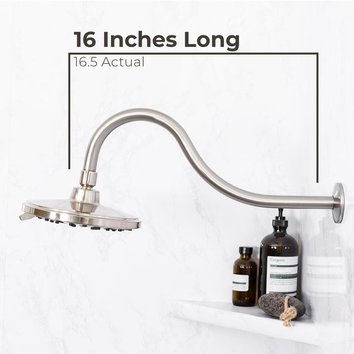Utility-Sink.com 16 in. High-Arc Hook Shower Head Extension Arm (Brushed Nickel Finish) - Alternate View