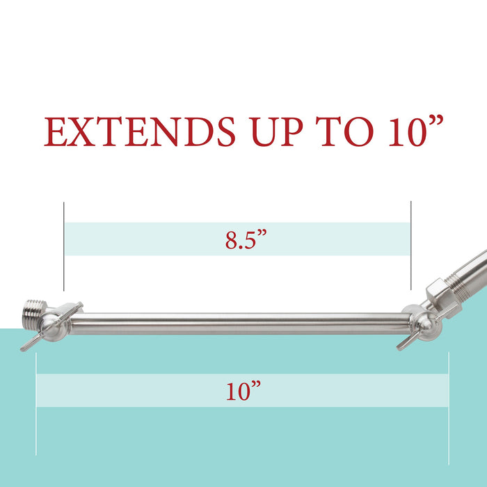 Utility-Sink.com 10 in. Solid Brass Shower Head Extension Arm (Stainless Steel Finish) - Alternate View