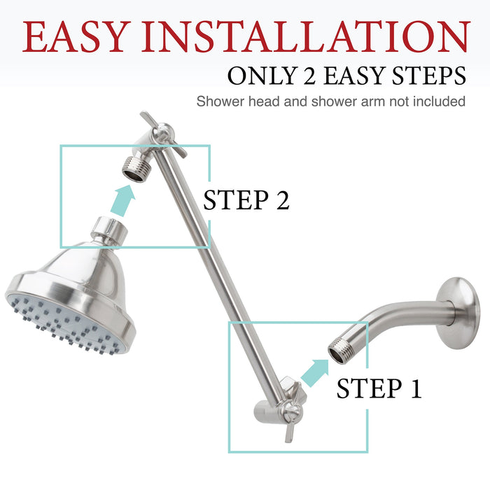 Utility-Sink.com 10 in. Solid Brass Shower Head Extension Arm (Stainless Steel Finish) - Detail View 2