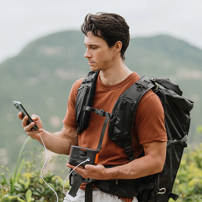 Jackery Explorer 100 Plus Portable Power Station with Mini Carrying Bag in use