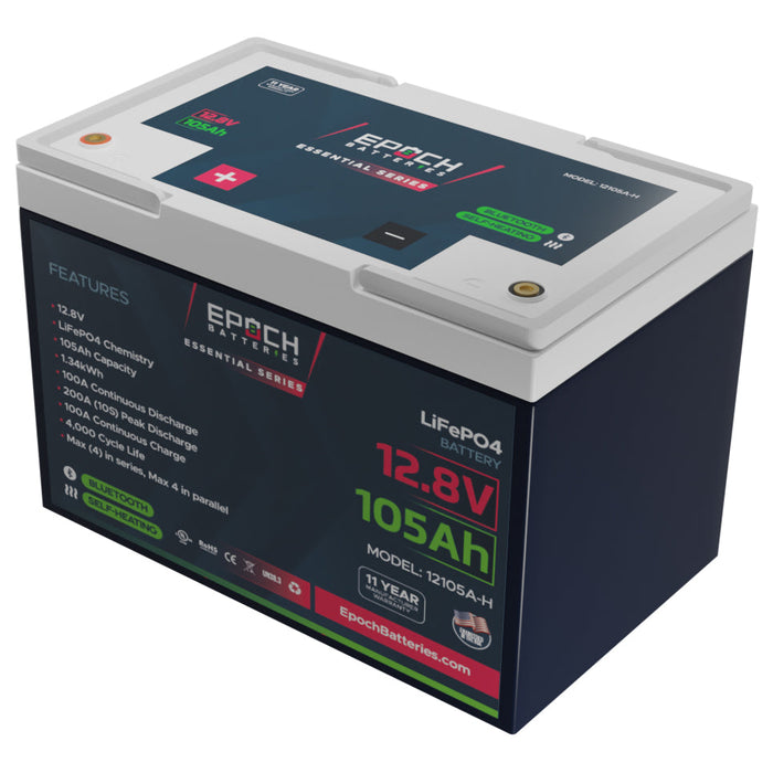 Epoch 12V 105Ah Essential Series LiFePO4 battery — dimensions and weight specifications
