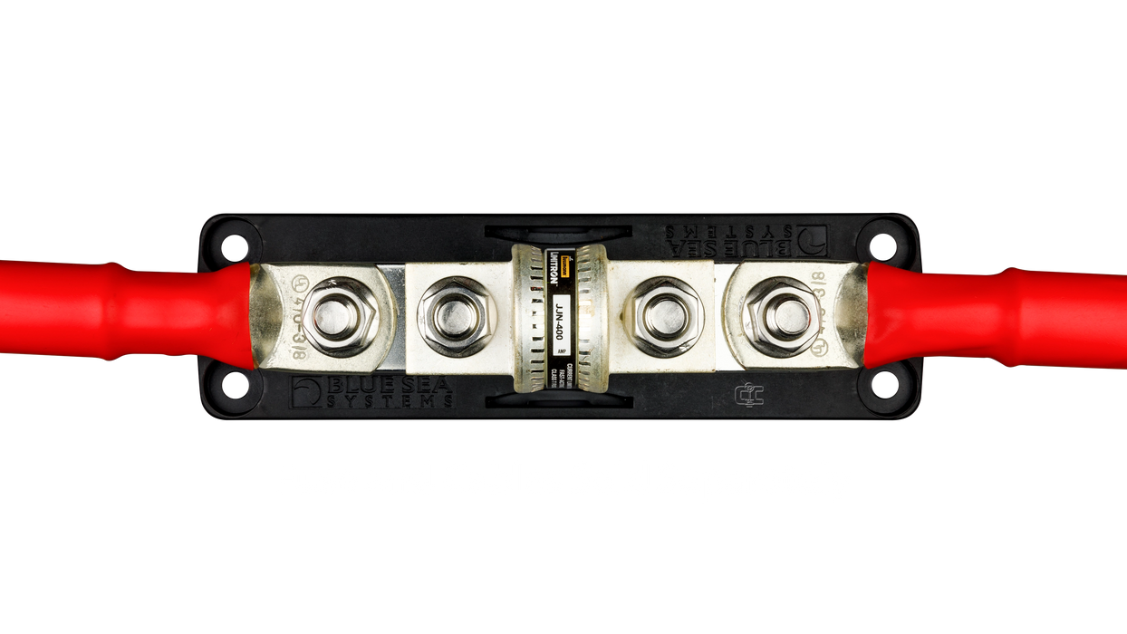 Blue Sea Systems Class-T Fuse Block, Fits 225A-400A Class-T Fuses, Up to 160Vdc, M10 Terminal Studs, for Residential or Mobile Energy Systems - Urban Supply Inc