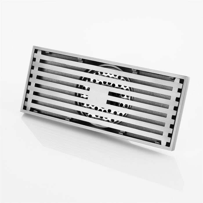 8 Inch Shower Linear Brushed Nickel Drain Rectangular Floor Drain with Accessories Square Hole Pattern Cover Grate Removable Brushed Nickel Brass - detail close-up