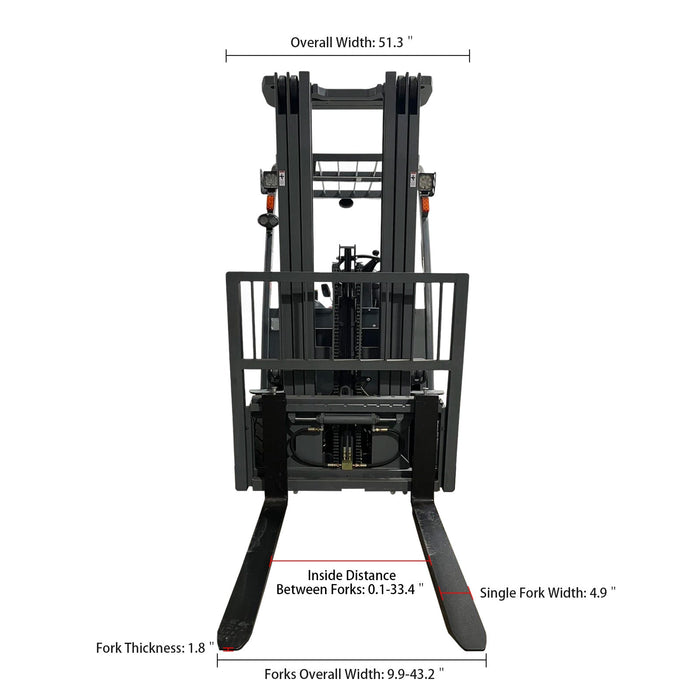 Xilin FB30R-197 4 wheel electric forklift wheels and chassis detail