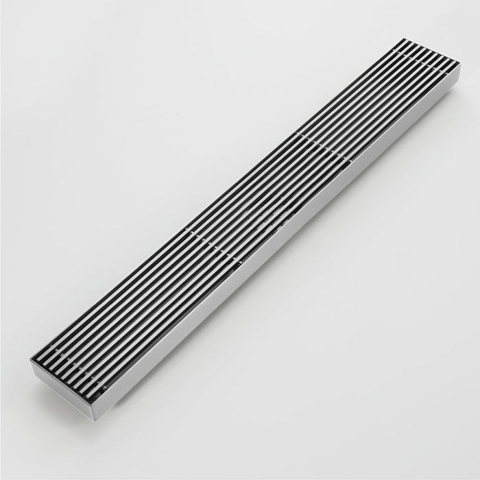 Brushed Nickel Linear shower drain stainless steel material 35.4 inch with grid cover with hair strainer and adjustment feet - back view