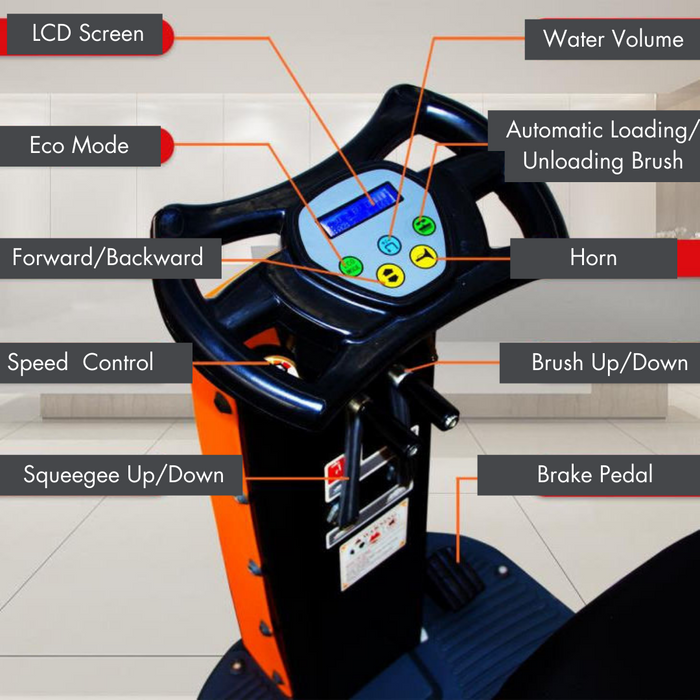 SANITMAX Ride-On Floor Scrubber RT70, 48000 Sqft/H Efficiency, 18.5 Gal Tanks, 31-inch Squeegee Width - Dimensions
