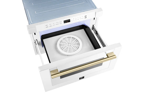 Forno Espresso Capoliveri 24-Inch Microwave Drawer in White with Brass Handle (FMWDR3000-24WHT) FORNO
