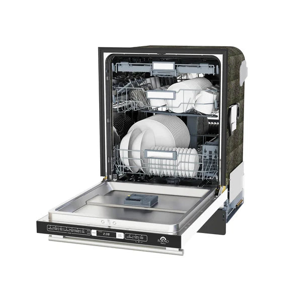 Forno Romano Espresso 24-Inch Built-In Dishwasher in White with Brass Handle (FDWBI8035-24WHT) FORNO