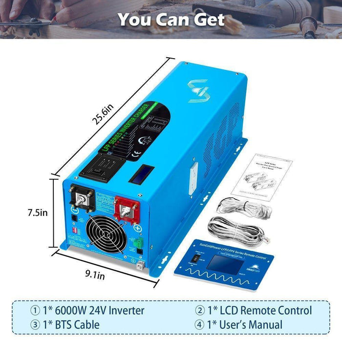 Green Vista Living Sungold Power 6000W DC 24V Split Phase Pure Sine Wave Inverter With Charger - Dimensions