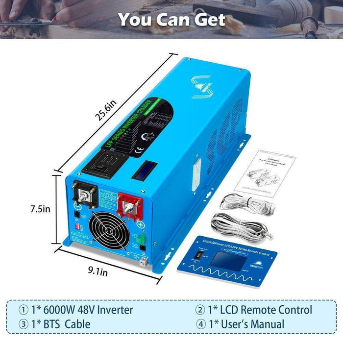 Green Vista Living Sungold Power 6000W DC 48V Split Phase Pure Sine Wave Inverter With Charger - Dimensions