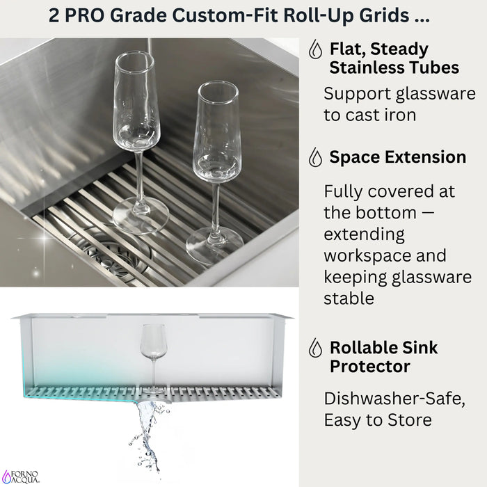 Forno Acqua 33-Inch Drop-In/Undermount 40/60 Double Bowl Stainless Steel Sink with Waterfall Faucet (H-XN30)