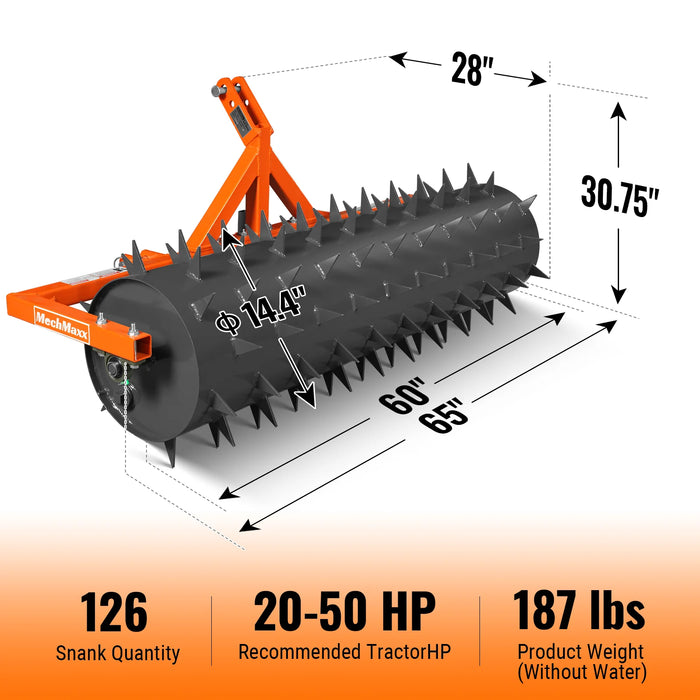60" Drum Spike Aerator Cat. 1 3-Point Hitch Tractor Attachment, DSA60 — angle view