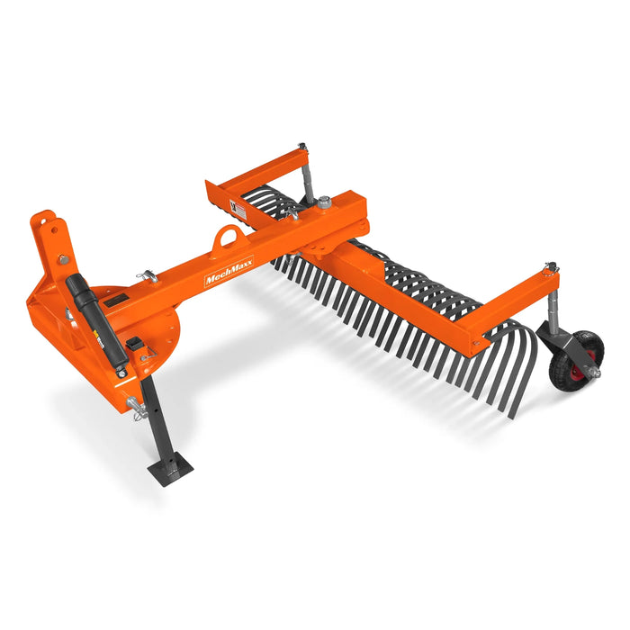 60" Offset Landscape Rake with Bolt-on Wheels & 30 Tines 3 Point Hitch Tractor Attachment, LRA60W