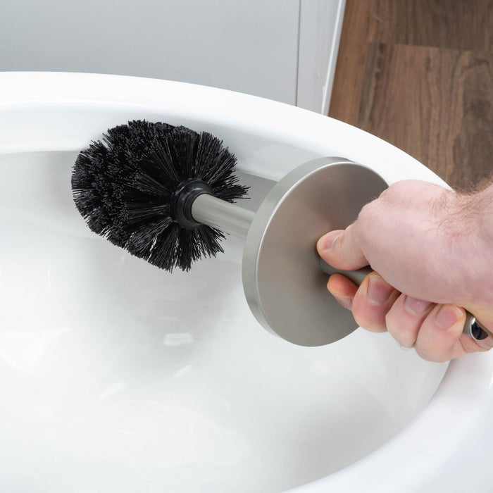 Utility Sink Toilet Brush and Holder, 2-Pack (Brushed Nickel Finish) Bathroom Fixture - Lifestyle View