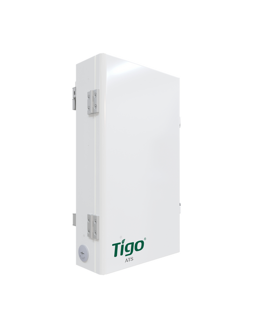Tigo 50A MLO Auto Transfer Switch (ATS) - Backup/Grid - Left tilt view of Tigo 50A ATS