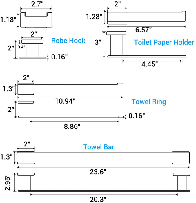 wonderland shower inc Luxurious 4-Piece Brass Polished Gold Bathroom Hardware Set: Towel... Shower Accessory - Detail View