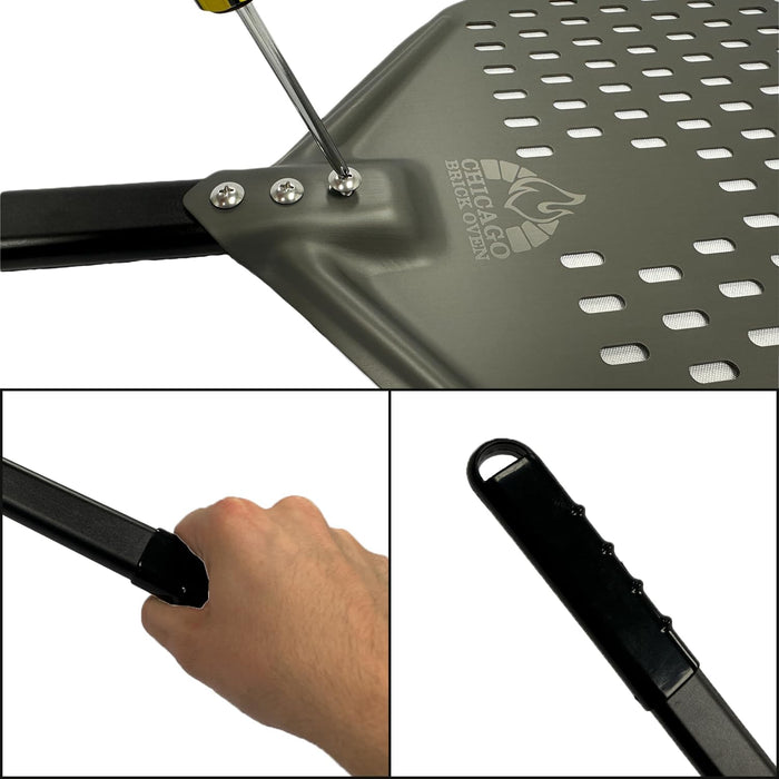 Chicago Brick Oven Perforated Pizza Peel - 12"x15" Anodized Aluminum Pizza Steel, 11" Handle, 26" Overall Length
