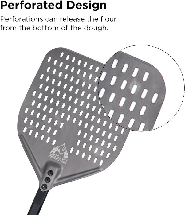 Chicago Brick Oven Perforated Pizza Peel - 12"x15" Anodized Aluminum Pizza Steel, 11" Handle, 26" Overall Length