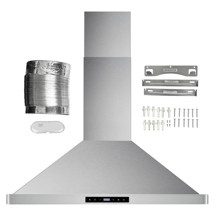 Cosmo 4-Piece Appliance Package - 30-Inch Single Oven Gas Range, Wall Mount Range Hood, Dishwasher and Refrigerator with Water Dispenser in Stainless Steel (COS-4PKG-732) Cosmo