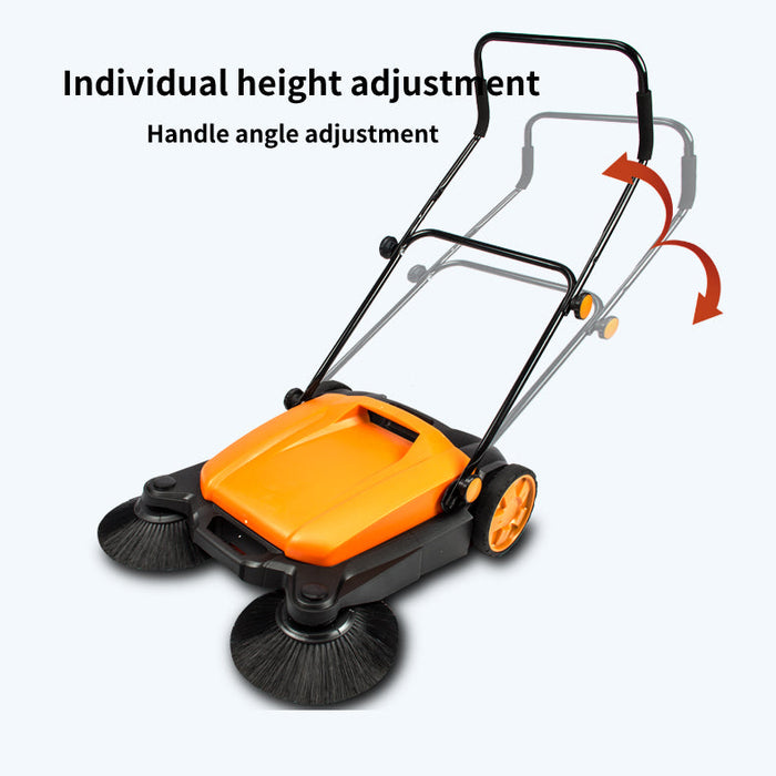 SANITMAX SM650 27.5" Manual Push Powered Floor Sweeper, Triple Brushes, Indoor and Outdoor - Side View